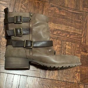 Brown suede booties with straps